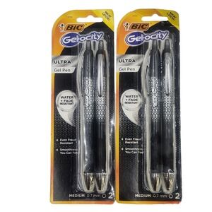 2x Bic Gel-ocity Retractable Gel Pen Medium 0.7 mm Ultra Water Resistant 2 Pack